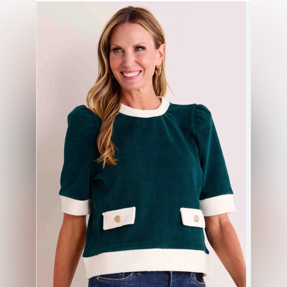 THML Green and Cream Blouse